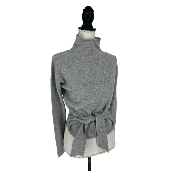 Forte Cashmere Gray Turtleneck Tie Front Cashmere Sweater - Picture 5 of 8